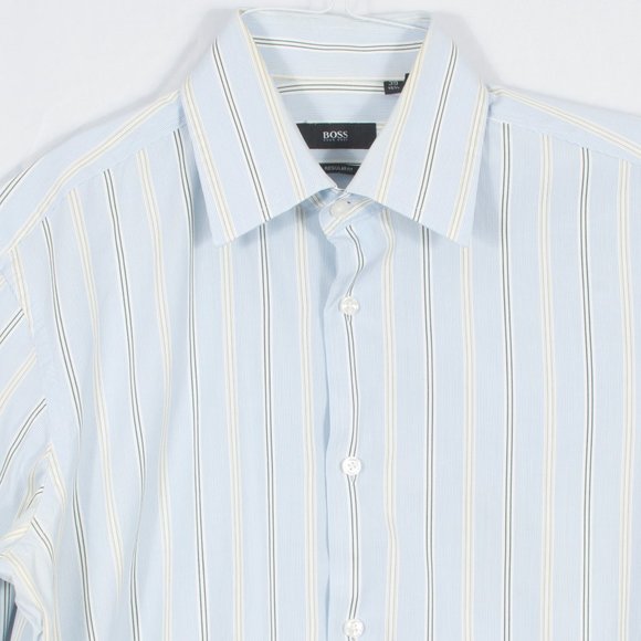 Hugo Boss 15.5/39 (15x34) Men's Dress Shirt French Cuff Blue Green Striped